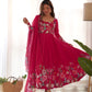 Designer Organza Silk Anarkali with Hand Embroidered Flower Work and Zipper Finish - Jaipuri Vastra