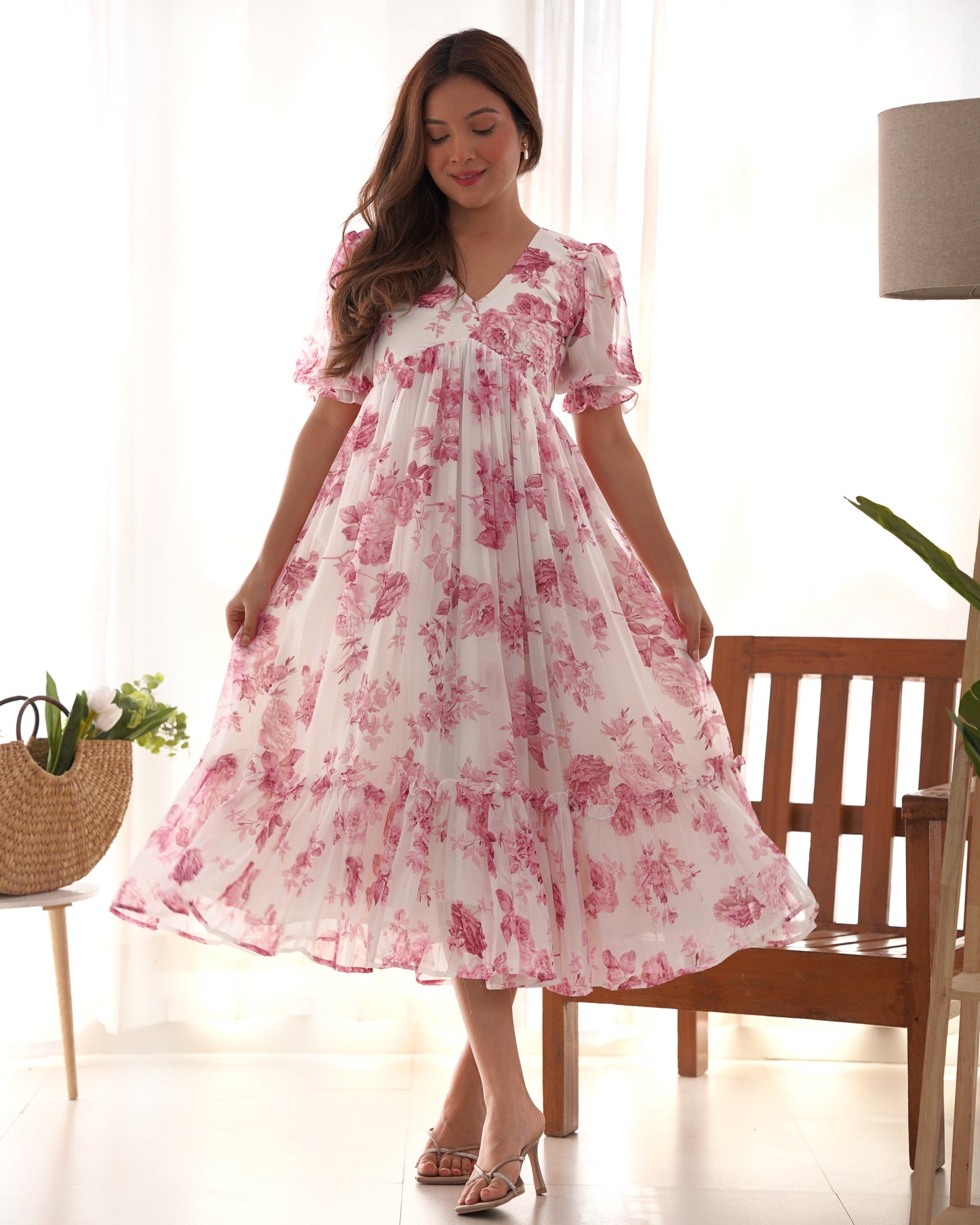 Soft Georgette Floral One-Piece Dress – Stitched & Ready to Wear - Jaipuri Vastra