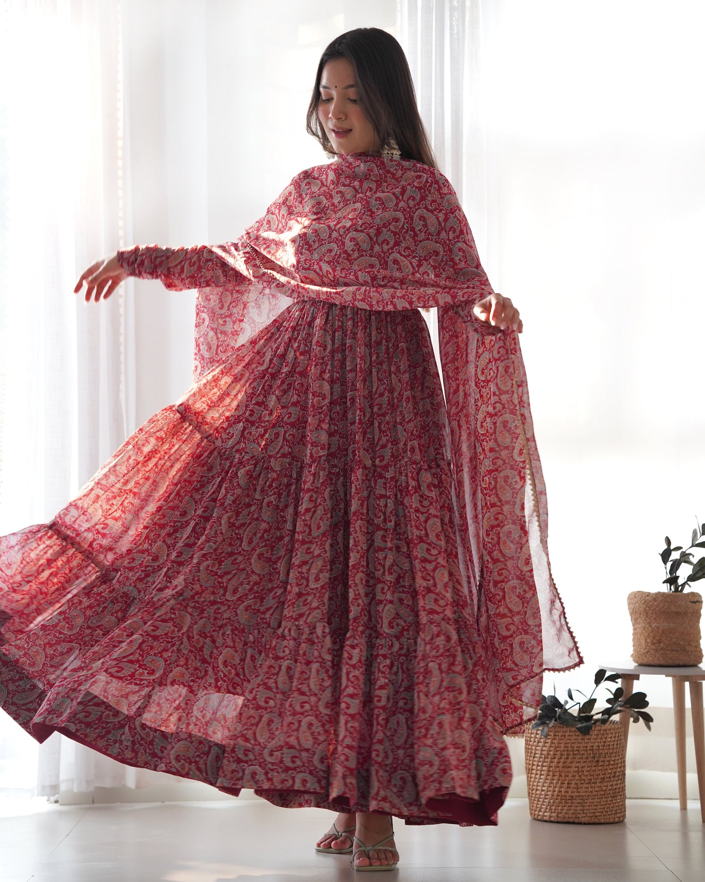 Ready to Wear Kalamkari Print Soft Fox Georgette Anarkali with Dupatta and Pant Set - Jaipuri Vastra