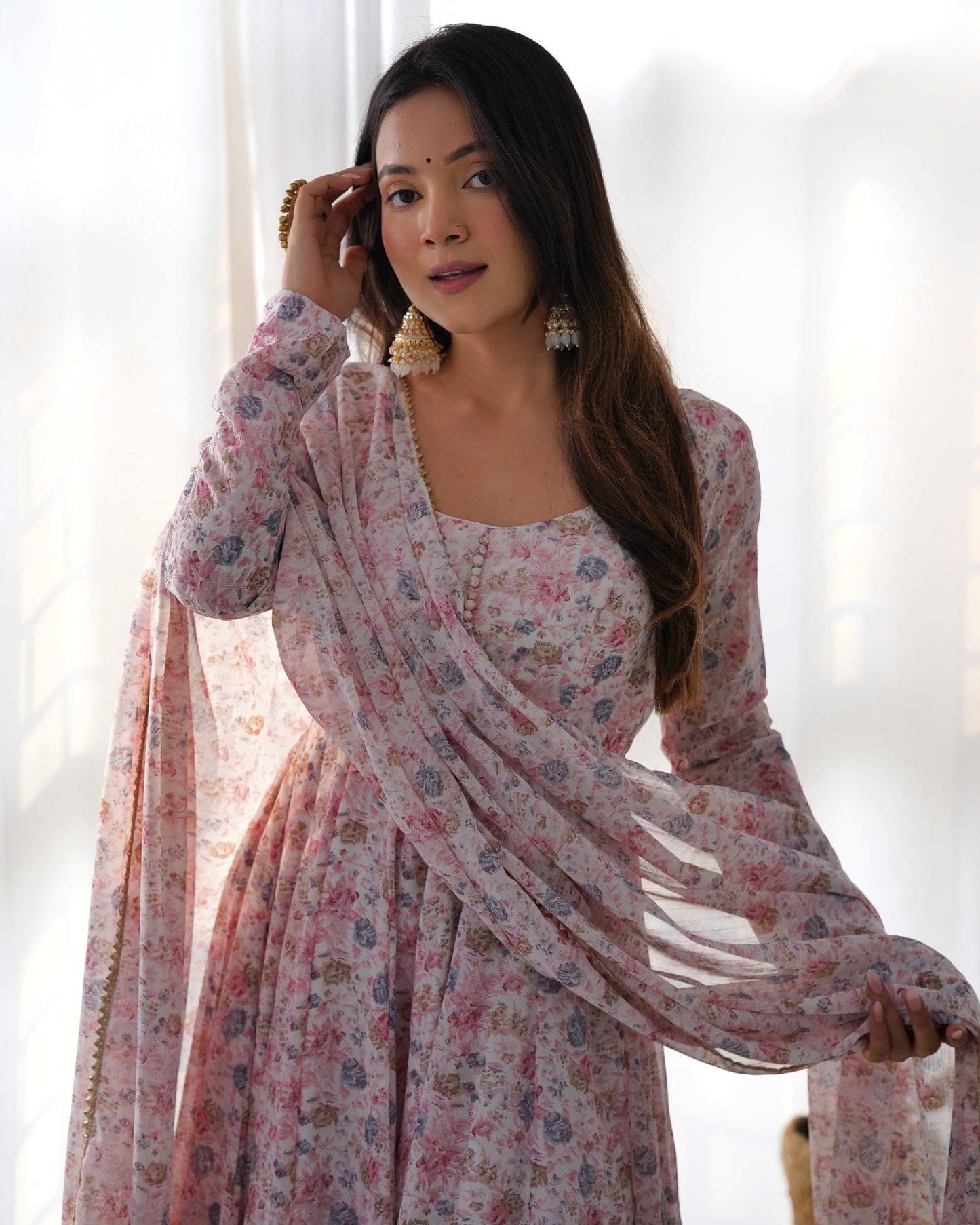 Beautiful Chiffon Anarkali with Dupatta and Pant Ready to Wear - Jaipuri Vastra