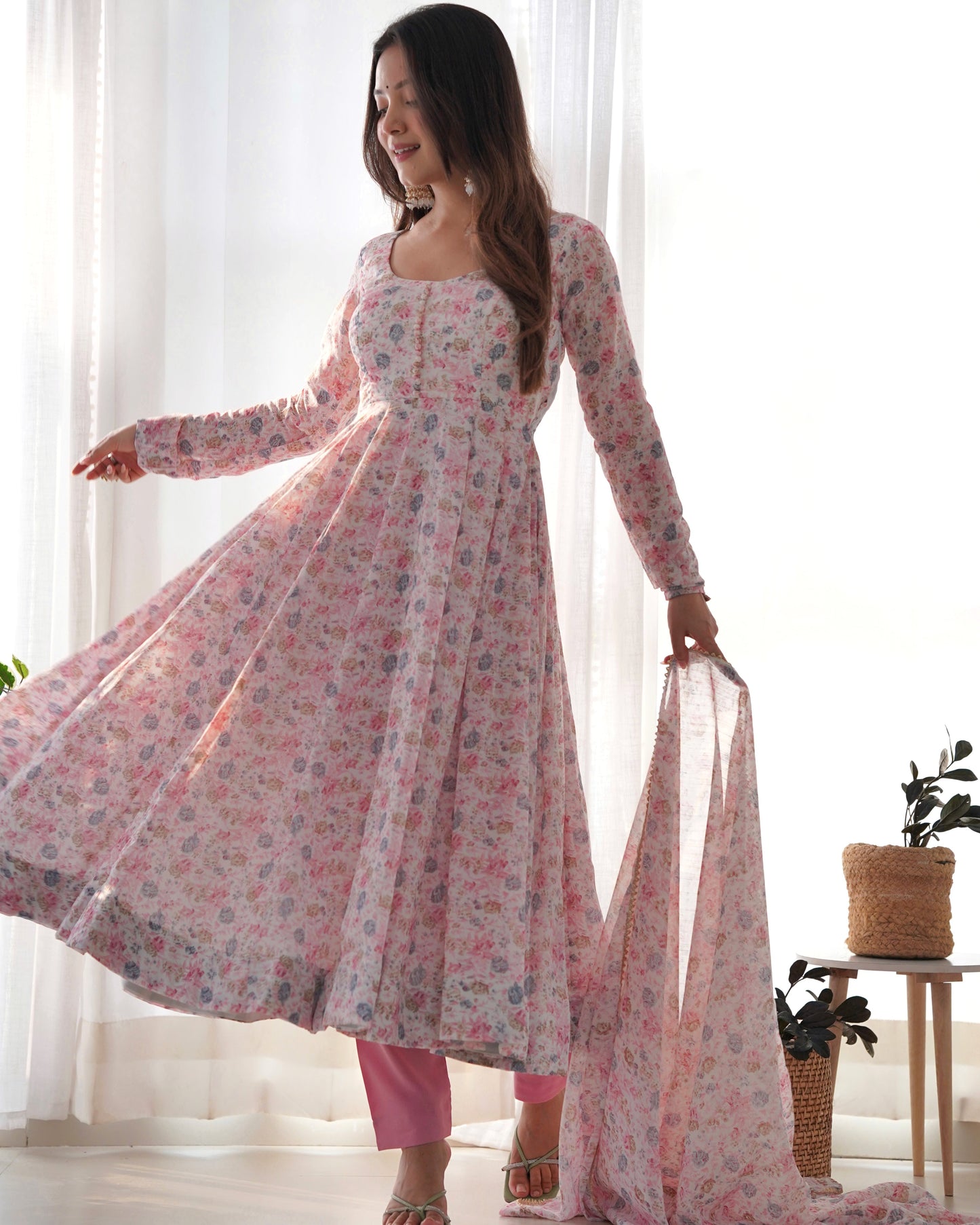 Beautiful Chiffon Anarkali with Dupatta and Pant Ready to Wear - Jaipuri Vastra