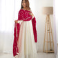 Pure Soft Vichitra Silk Fully Flared Kali Pattern Gown with Dupatta and Pant Set - Jaipuri Vastra