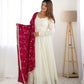 Pure Soft Vichitra Silk Fully Flared Kali Pattern Gown with Dupatta and Pant Set - Jaipuri Vastra
