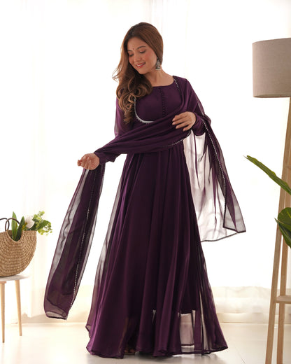 Pure Soft Fox Georgette 7 Meter Flared Anarkali with Dupatta and Pant Set - Jaipuri Vastra