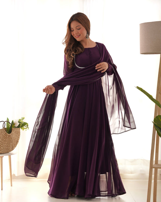 Pure Soft Fox Georgette 7 Meter Flared Anarkali with Dupatta and Pant Set - Jaipuri Vastra