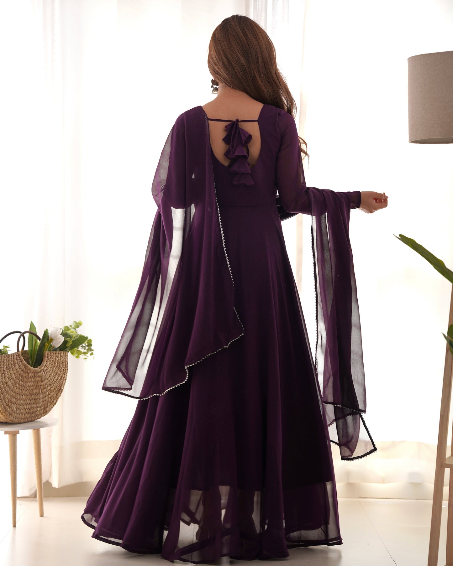 Pure Soft Fox Georgette 7 Meter Flared Anarkali with Dupatta and Pant Set - Jaipuri Vastra