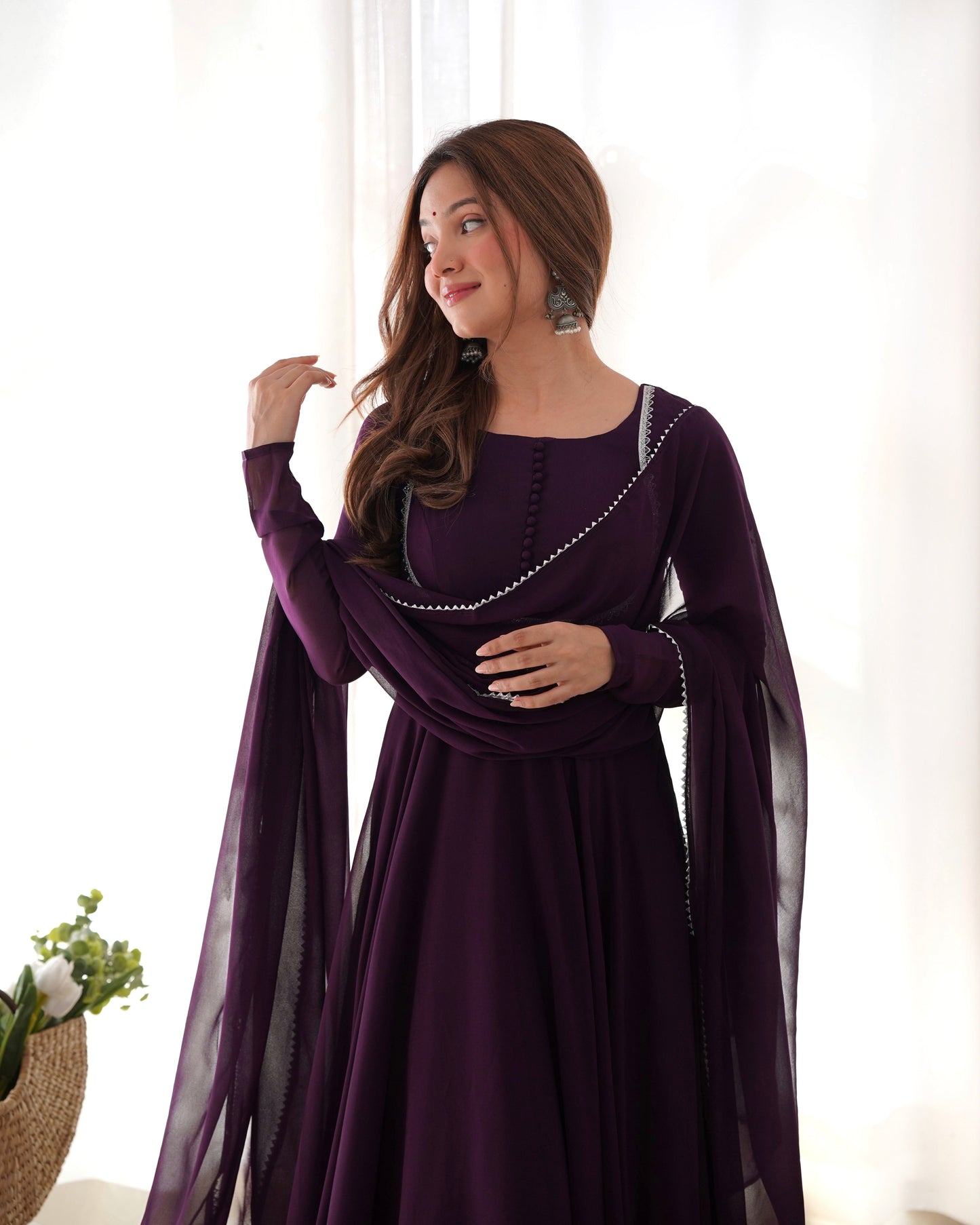 Pure Soft Fox Georgette 7 Meter Flared Anarkali with Dupatta and Pant Set - Jaipuri Vastra