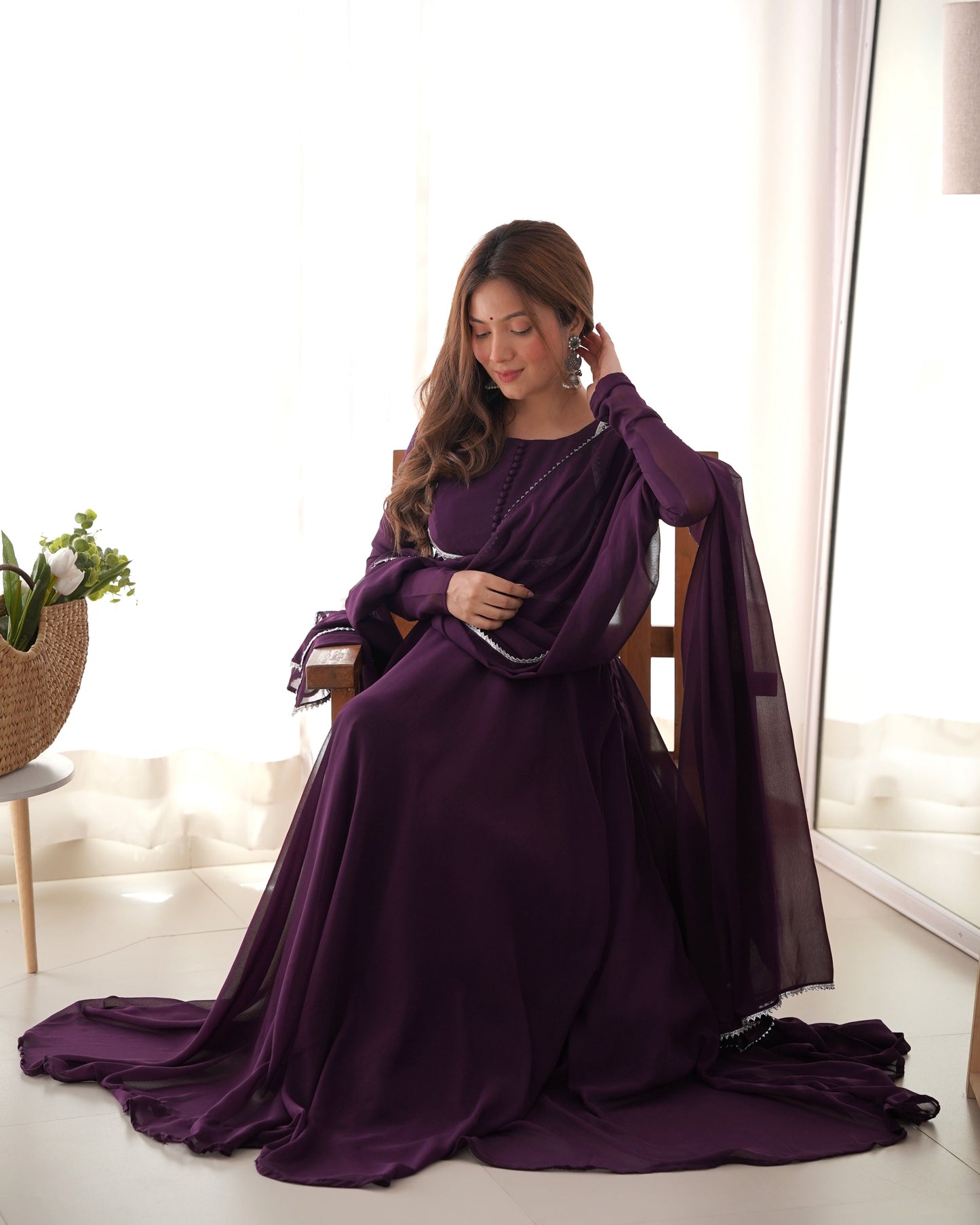 Pure Soft Fox Georgette 7 Meter Flared Anarkali with Dupatta and Pant Set - Jaipuri Vastra