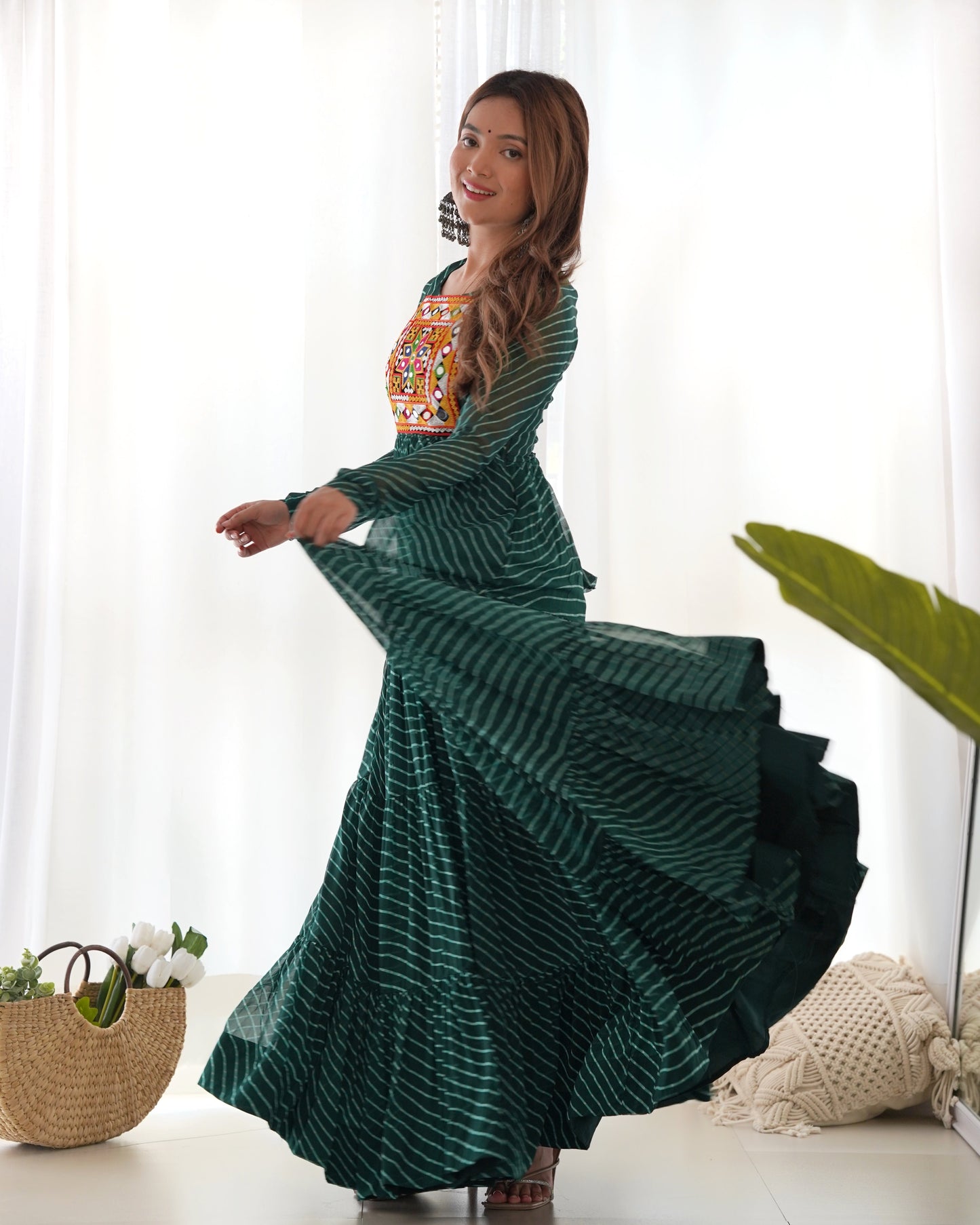 Pure Soft Fox Georgette Laheriya Print Fully Flared Anarkali Gown Ready to Wear - Jaipuri Vastra