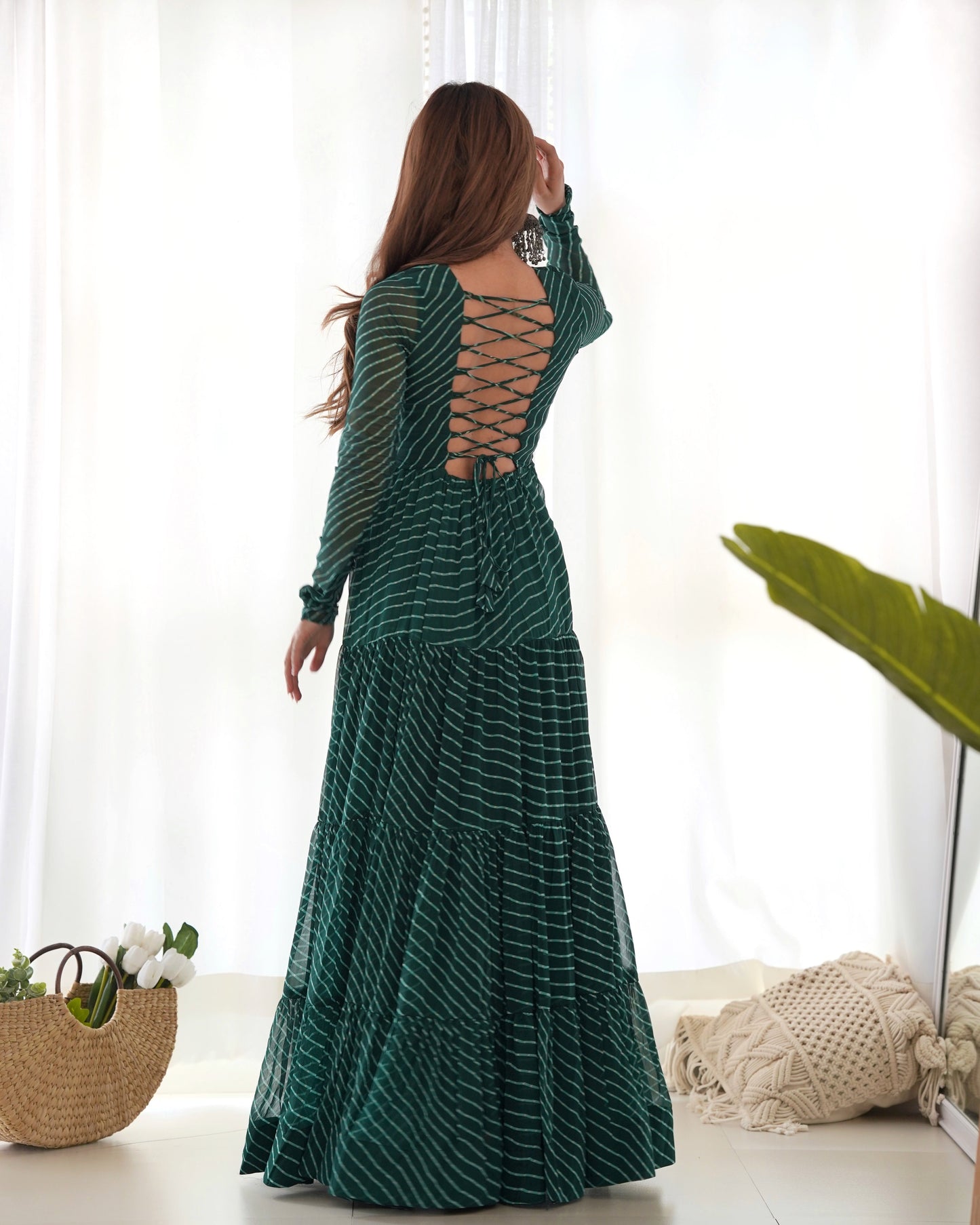 Pure Soft Fox Georgette Laheriya Print Fully Flared Anarkali Gown Ready to Wear - Jaipuri Vastra
