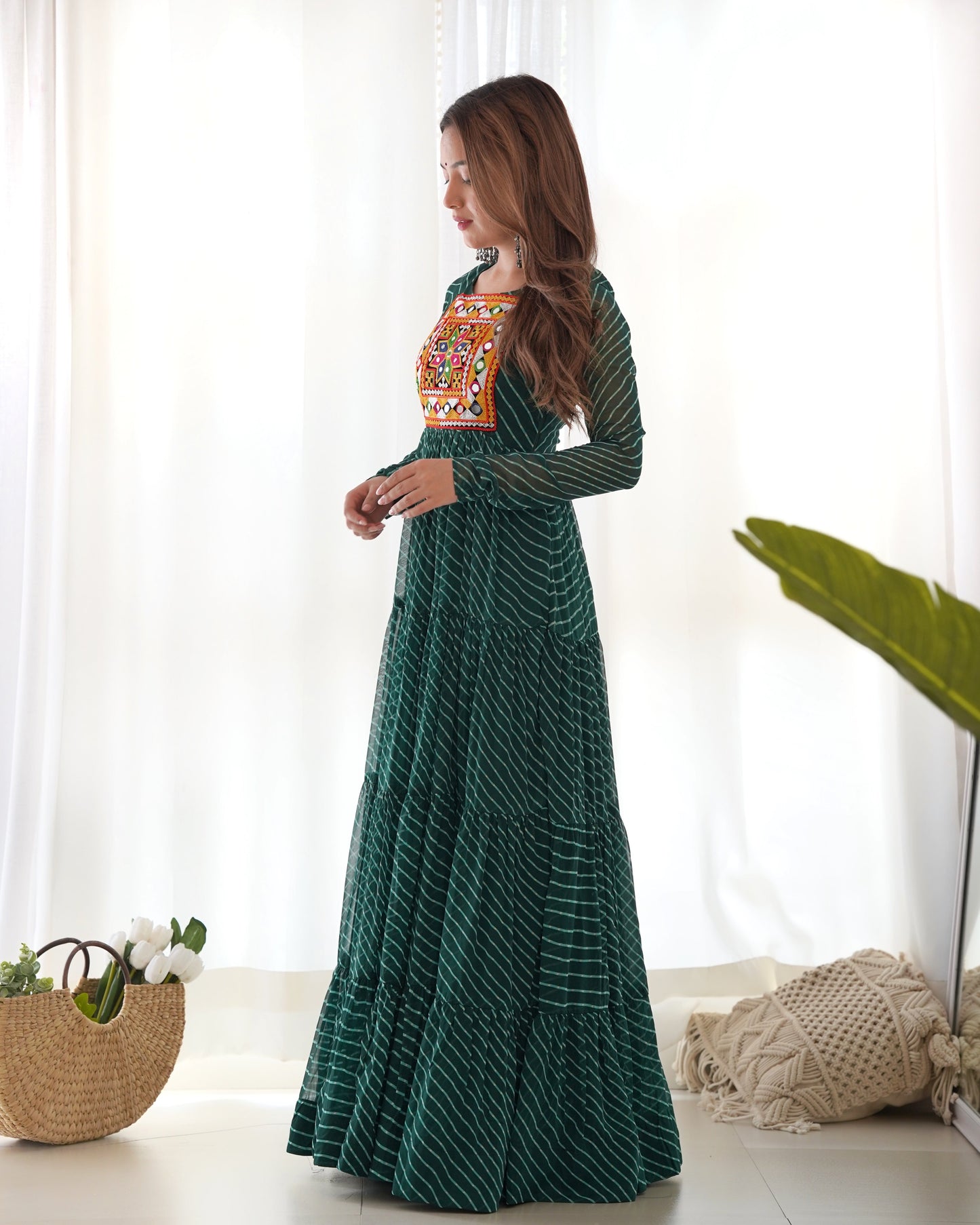 Pure Soft Fox Georgette Laheriya Print Fully Flared Anarkali Gown Ready to Wear - Jaipuri Vastra