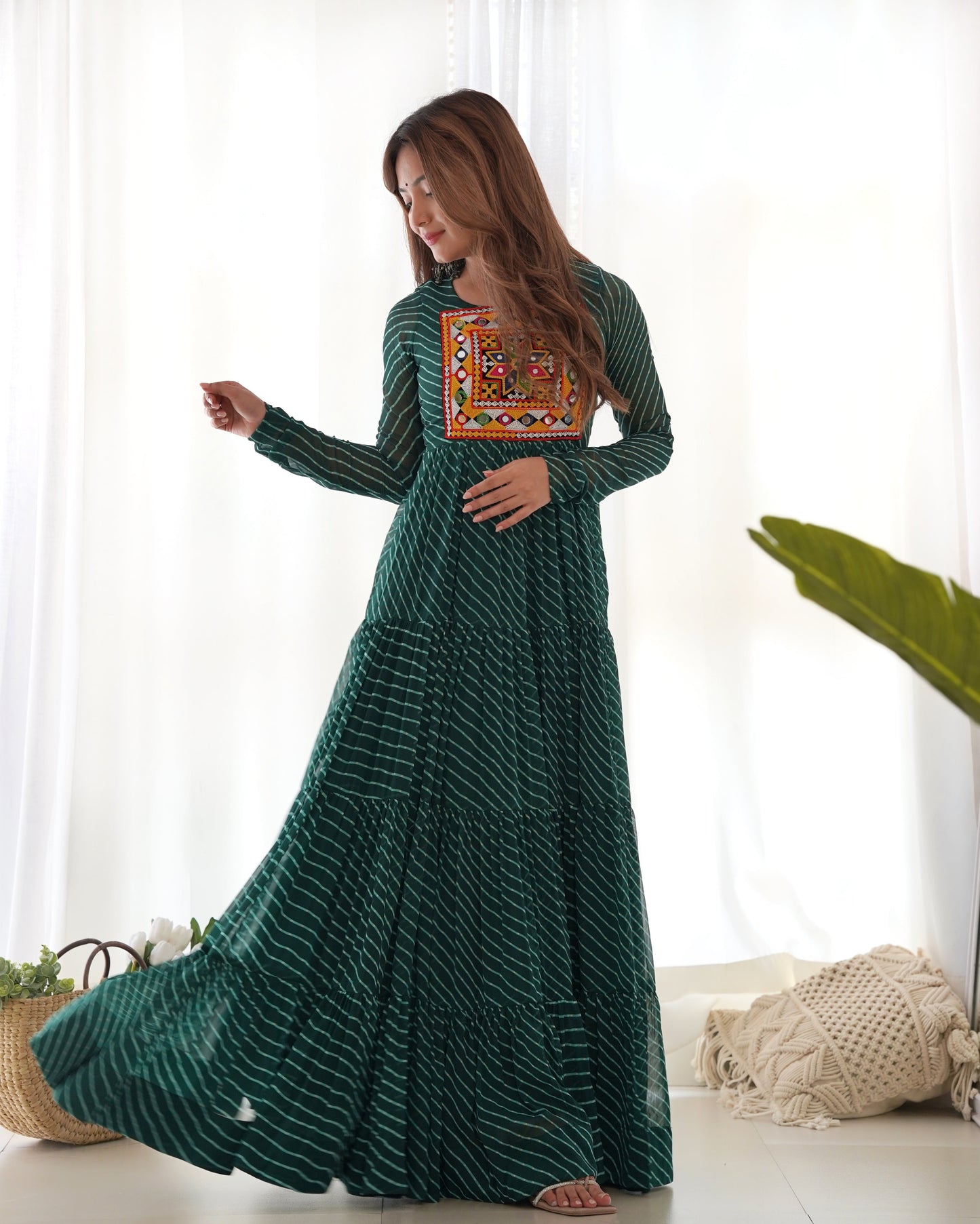 Pure Soft Fox Georgette Laheriya Print Fully Flared Anarkali Gown Ready to Wear - Jaipuri Vastra