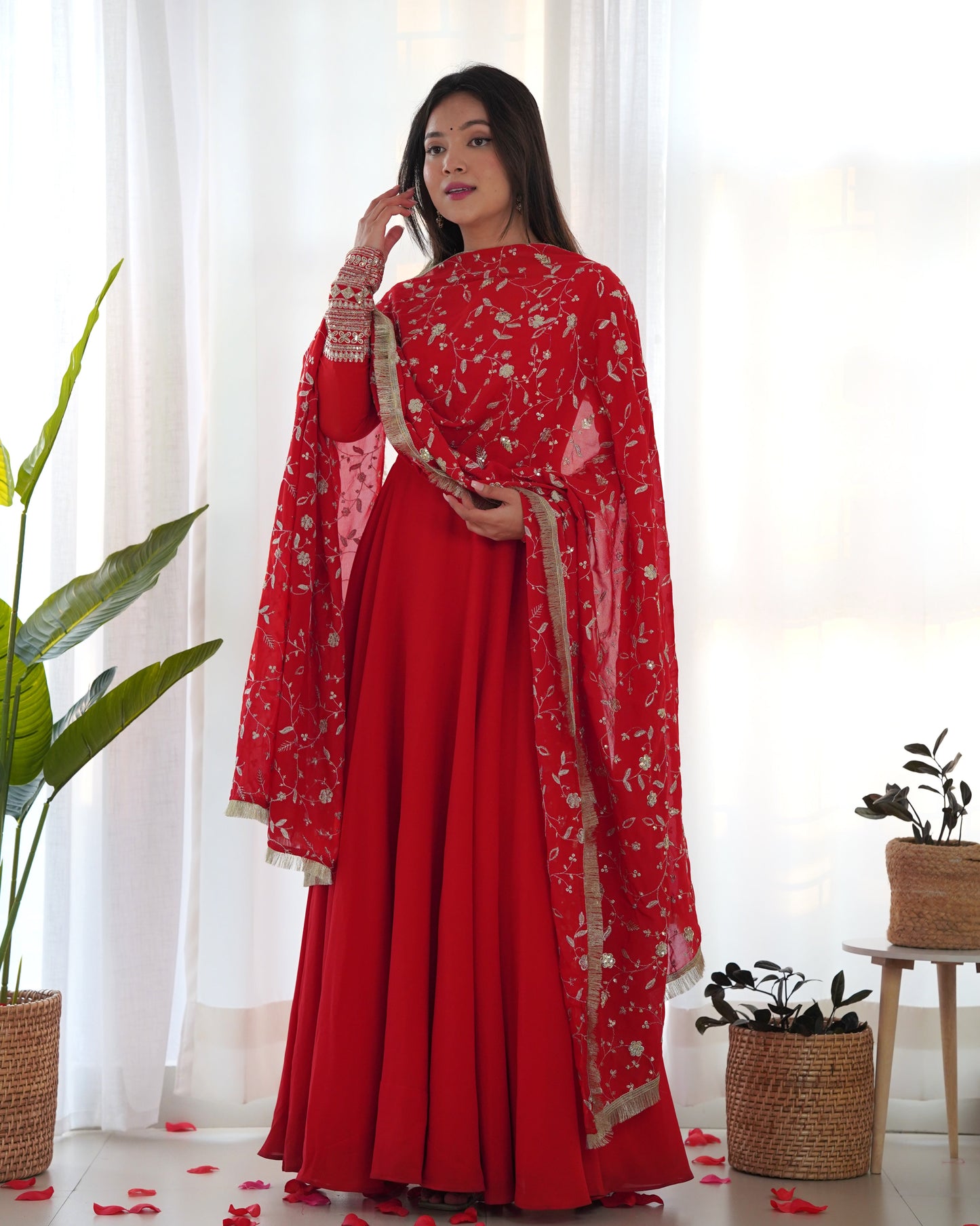 Heavy Fox Georgette Anarkali Gown Set with Stylish Yoke and Sleeves - Jaipuri Vastra