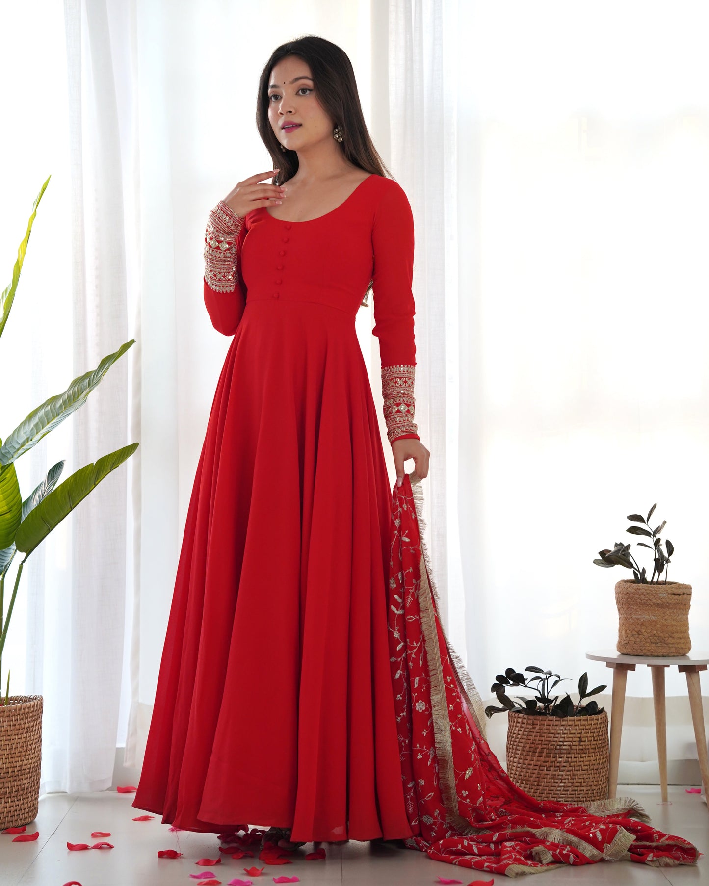 Heavy Fox Georgette Anarkali Gown Set with Stylish Yoke and Sleeves - Jaipuri Vastra