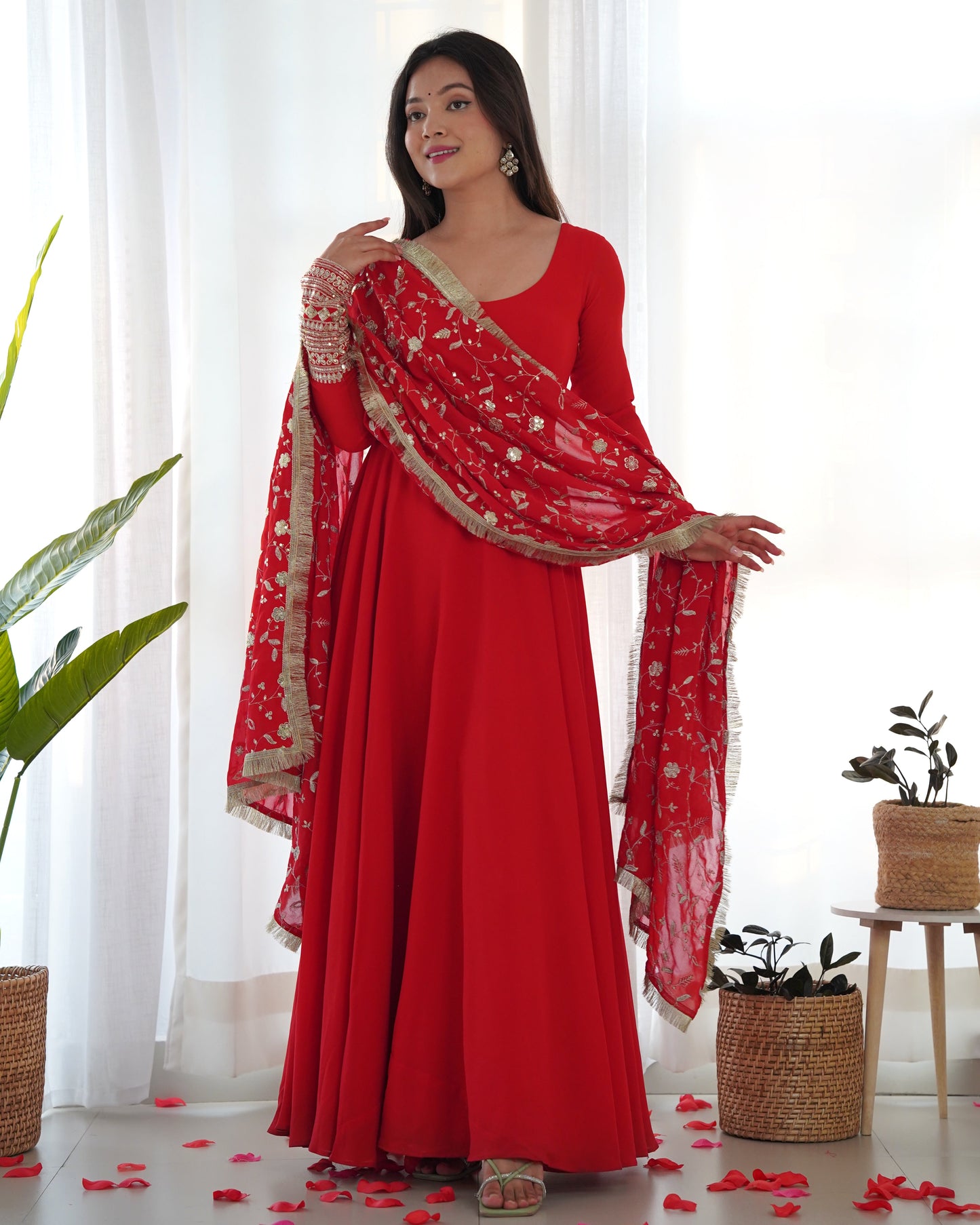 Heavy Fox Georgette Anarkali Gown Set with Stylish Yoke and Sleeves - Jaipuri Vastra