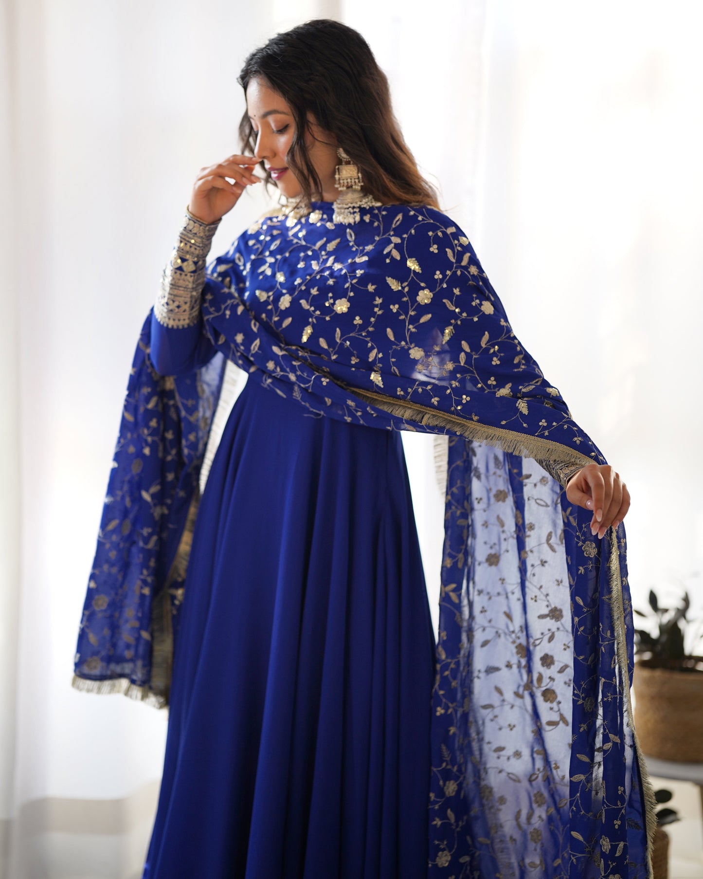 Heavy Fox Georgette Anarkali Gown Set with Stylish Yoke and Sleeves - Jaipuri Vastra