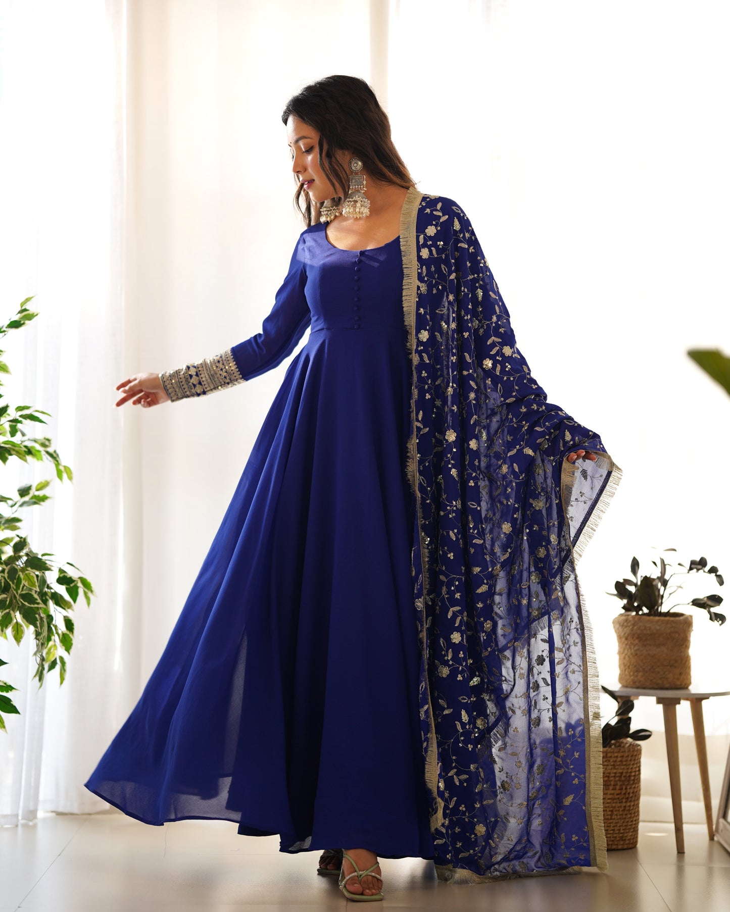 Heavy Fox Georgette Anarkali Gown Set with Stylish Yoke and Sleeves - Jaipuri Vastra