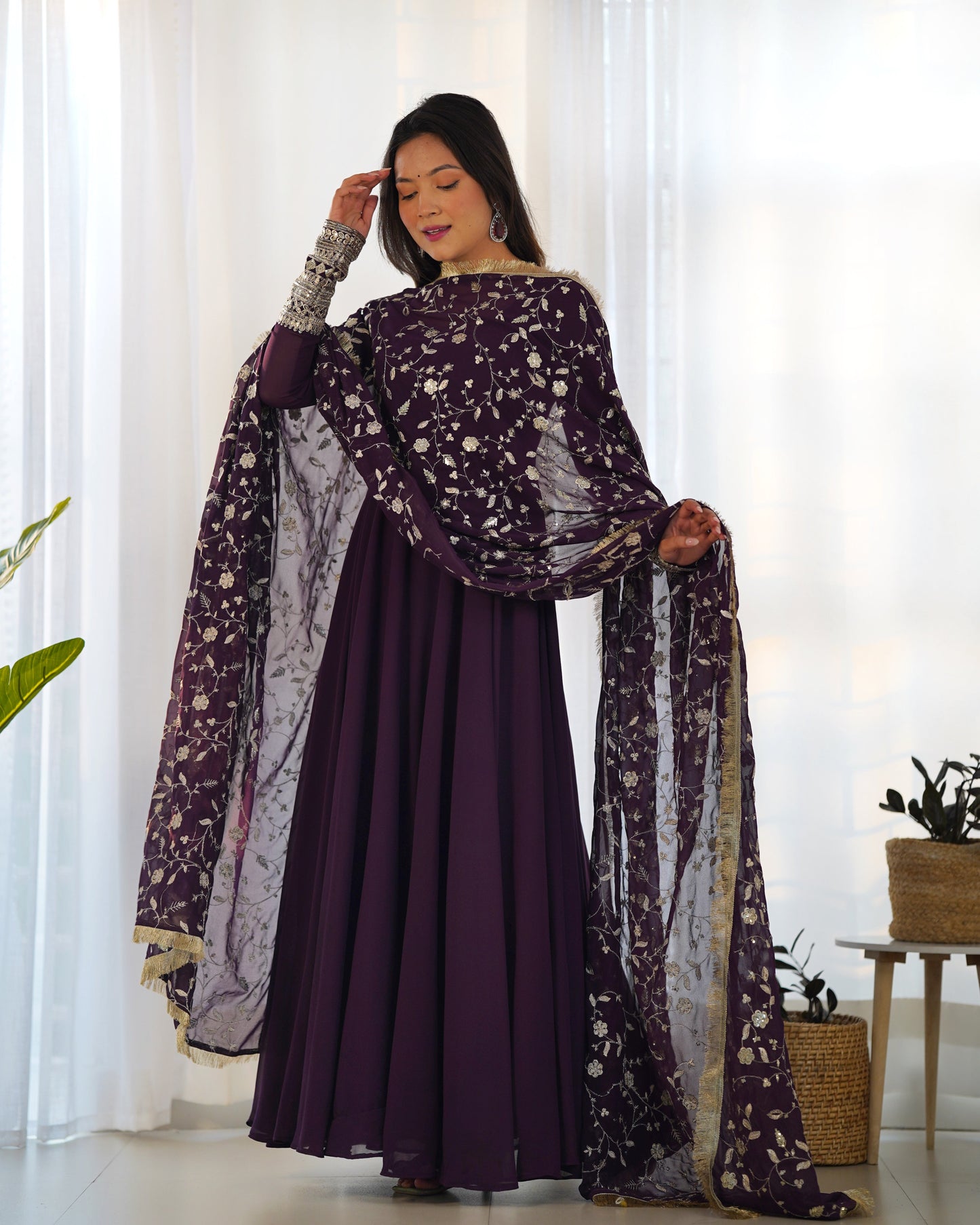 Heavy Fox Georgette Anarkali Gown Set with Stylish Yoke and Sleeves - Jaipuri Vastra