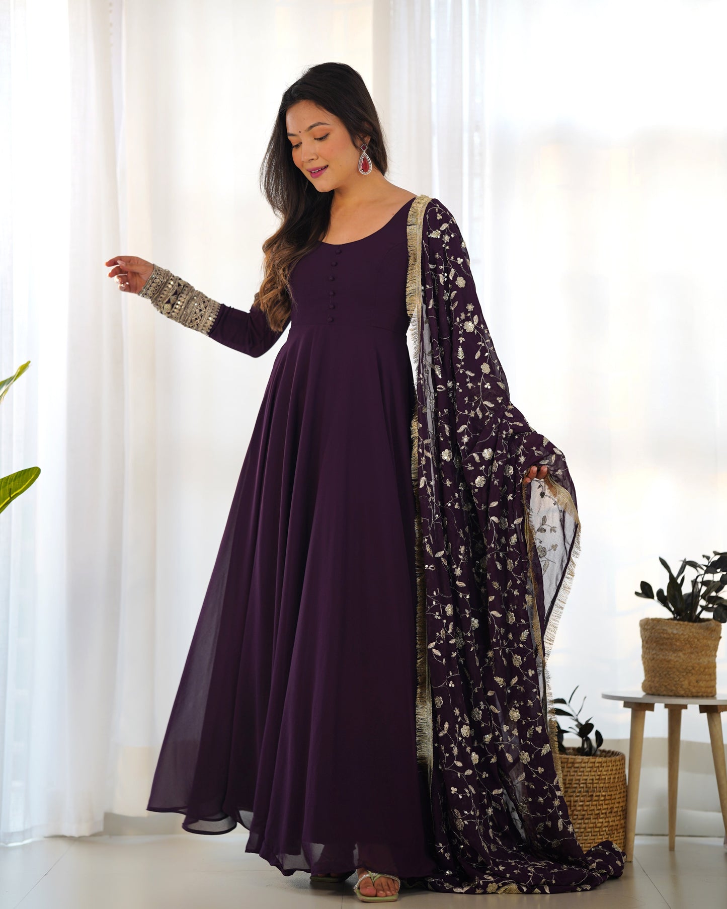 Heavy Fox Georgette Anarkali Gown Set with Stylish Yoke and Sleeves - Jaipuri Vastra