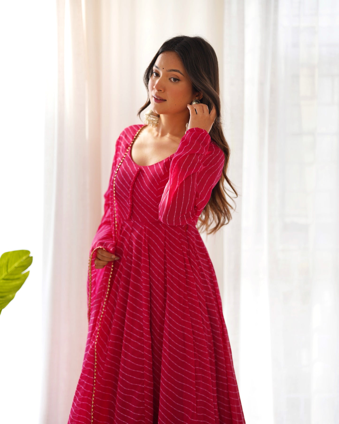 Fully Flared Laheriya Anarkali Suit Set in Pure Fox Georgette with Potli Button Detail - Jaipuri Vastra