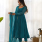 Fully Flared Laheriya Anarkali Suit Set in Pure Fox Georgette with Potli Button Detail - Jaipuri Vastra