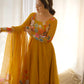 Designer Organza Silk Anarkali with Hand Embroidered Flower Work and Zipper Finish - Jaipuri Vastra