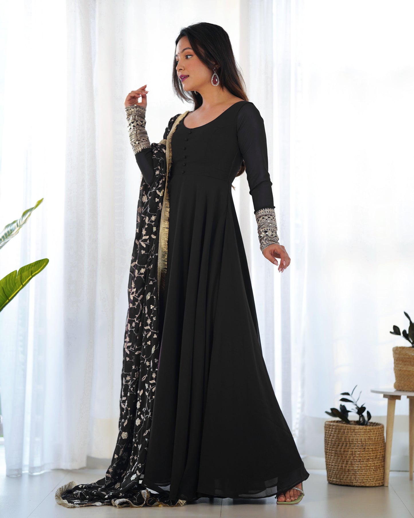 Heavy Fox Georgette Anarkali Gown Set with Stylish Yoke and Sleeves - Jaipuri Vastra