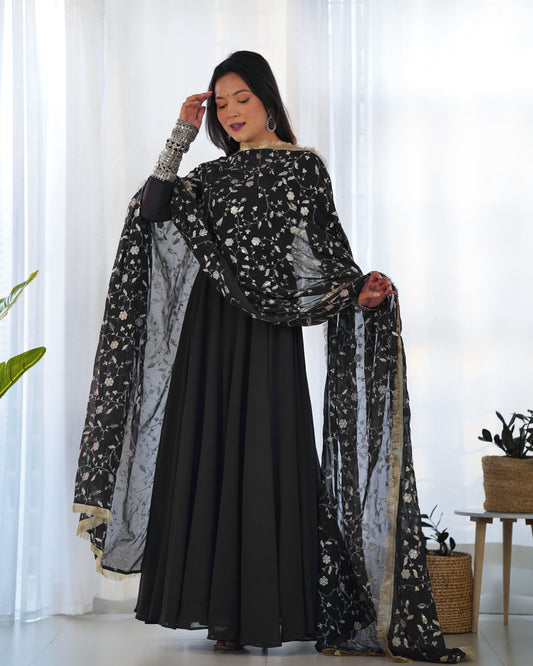 Heavy Fox Georgette Anarkali Gown Set with Stylish Yoke and Sleeves - Jaipuri Vastra