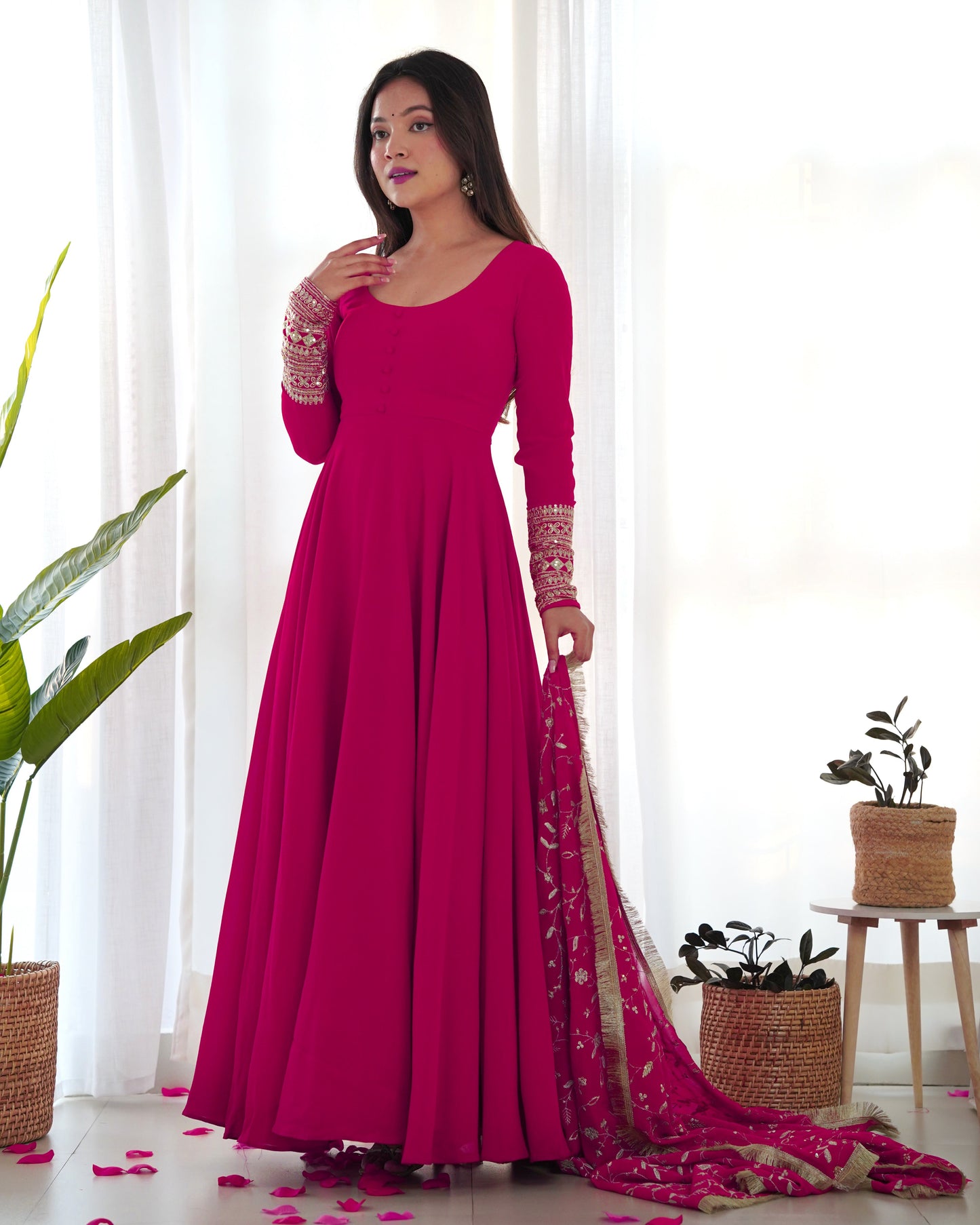 Heavy Fox Georgette Anarkali Gown Set with Stylish Yoke and Sleeves - Jaipuri Vastra
