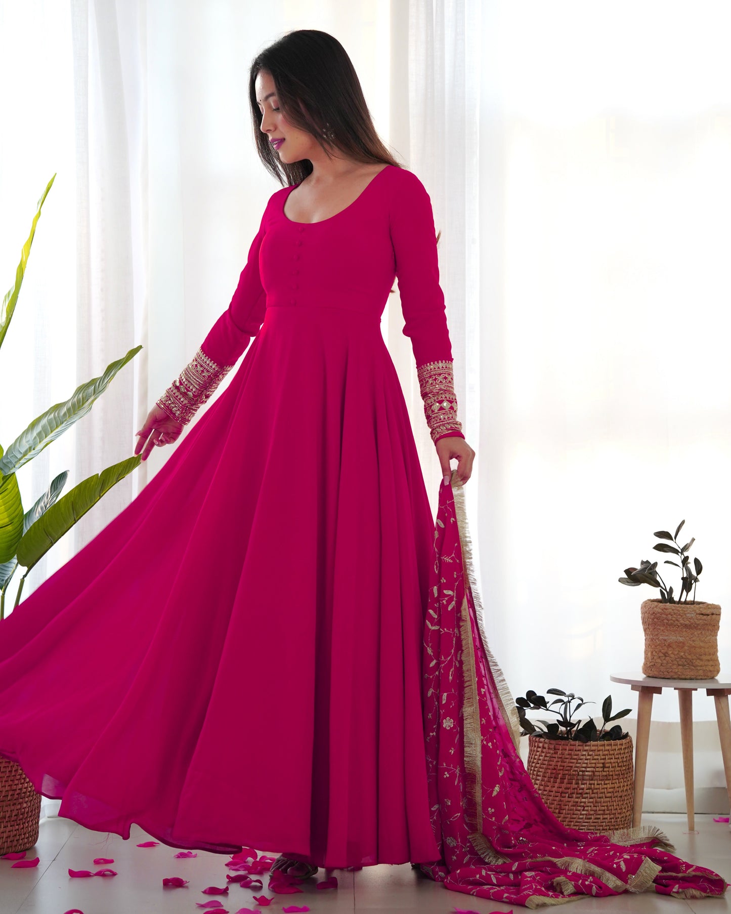 Heavy Fox Georgette Anarkali Gown Set with Stylish Yoke and Sleeves - Jaipuri Vastra