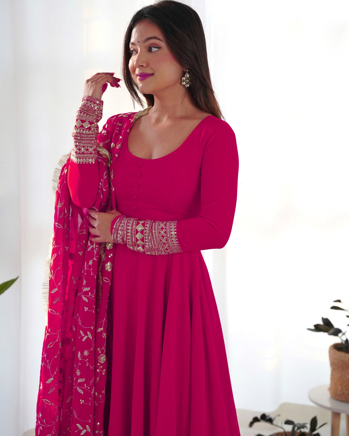 Heavy Fox Georgette Anarkali Gown Set with Stylish Yoke and Sleeves - Jaipuri Vastra