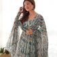 Pure Soft Fox Georgette Zigzag Print Fully Flared Anarkali with Dupatta and Pant Set - Jaipuri Vastra