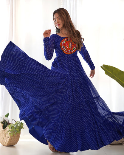 Pure Soft Fox Georgette Laheriya Print Fully Flared Anarkali Gown Ready to Wear - Jaipuri Vastra