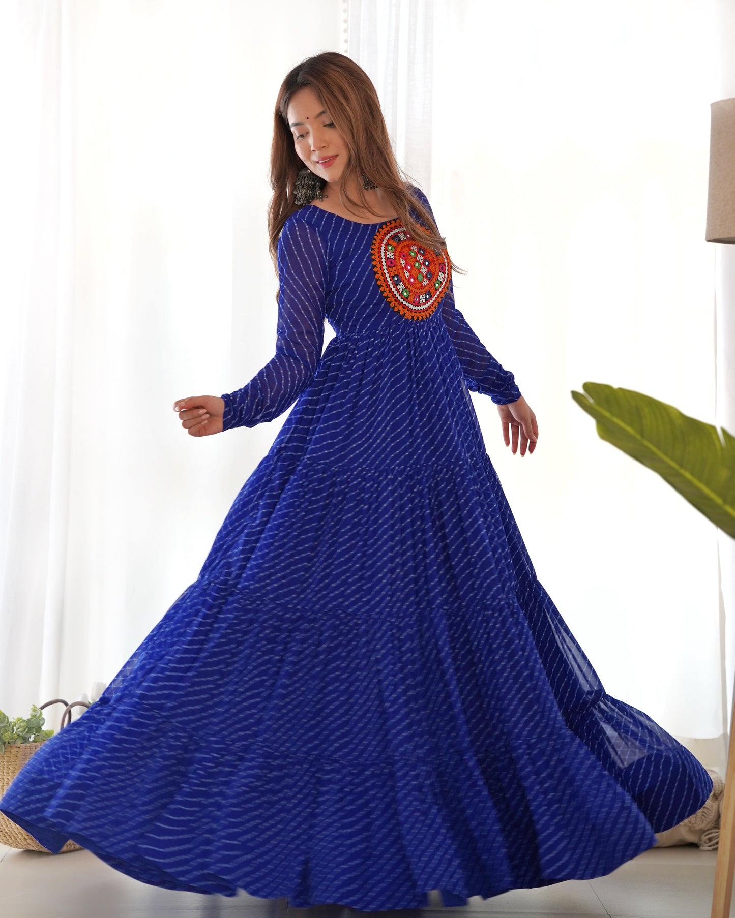 Pure Soft Fox Georgette Laheriya Print Fully Flared Anarkali Gown Ready to Wear - Jaipuri Vastra