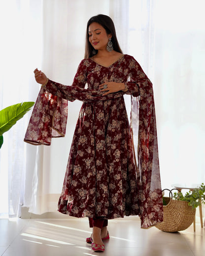 Elegant Laheriya Style Fox Georgette Anarkali with Dupatta and Pant Ready to Wear - Jaipuri Vastra