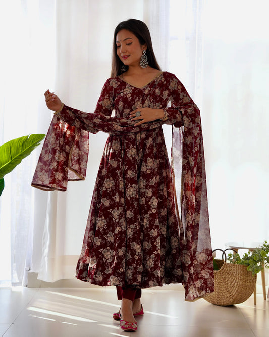 Elegant Laheriya Style Fox Georgette Anarkali with Dupatta and Pant Ready to Wear - Jaipuri Vastra