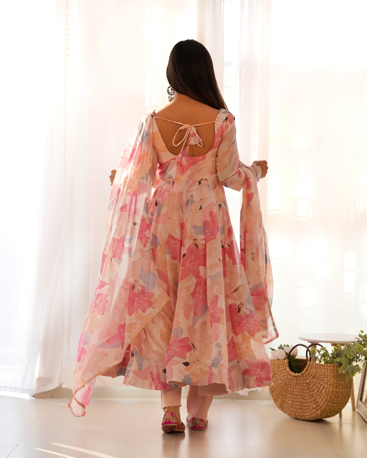 Stylish Fox Georgette Floral Anarkali with Churidar Sleeves and Dupatta - Jaipuri Vastra
