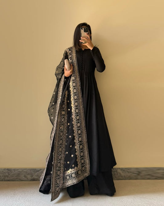 Ready-to-Wear Pure Fox Georgette Kurta Set with Plazzo & Stylish Dupatta - Jaipuri Vastra