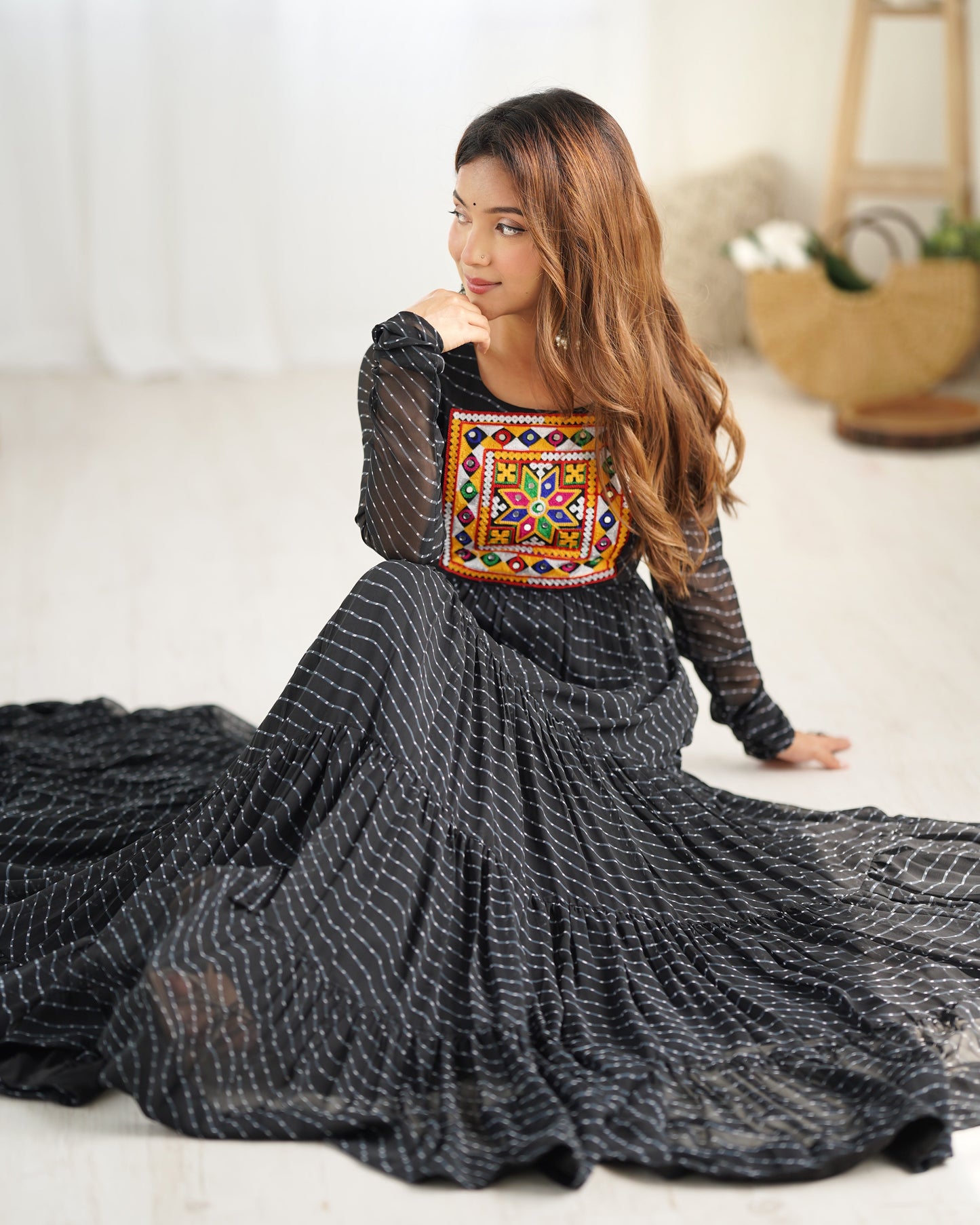 Pure Soft Fox Georgette Laheriya Print Fully Flared Anarkali Gown Ready to Wear - Jaipuri Vastra