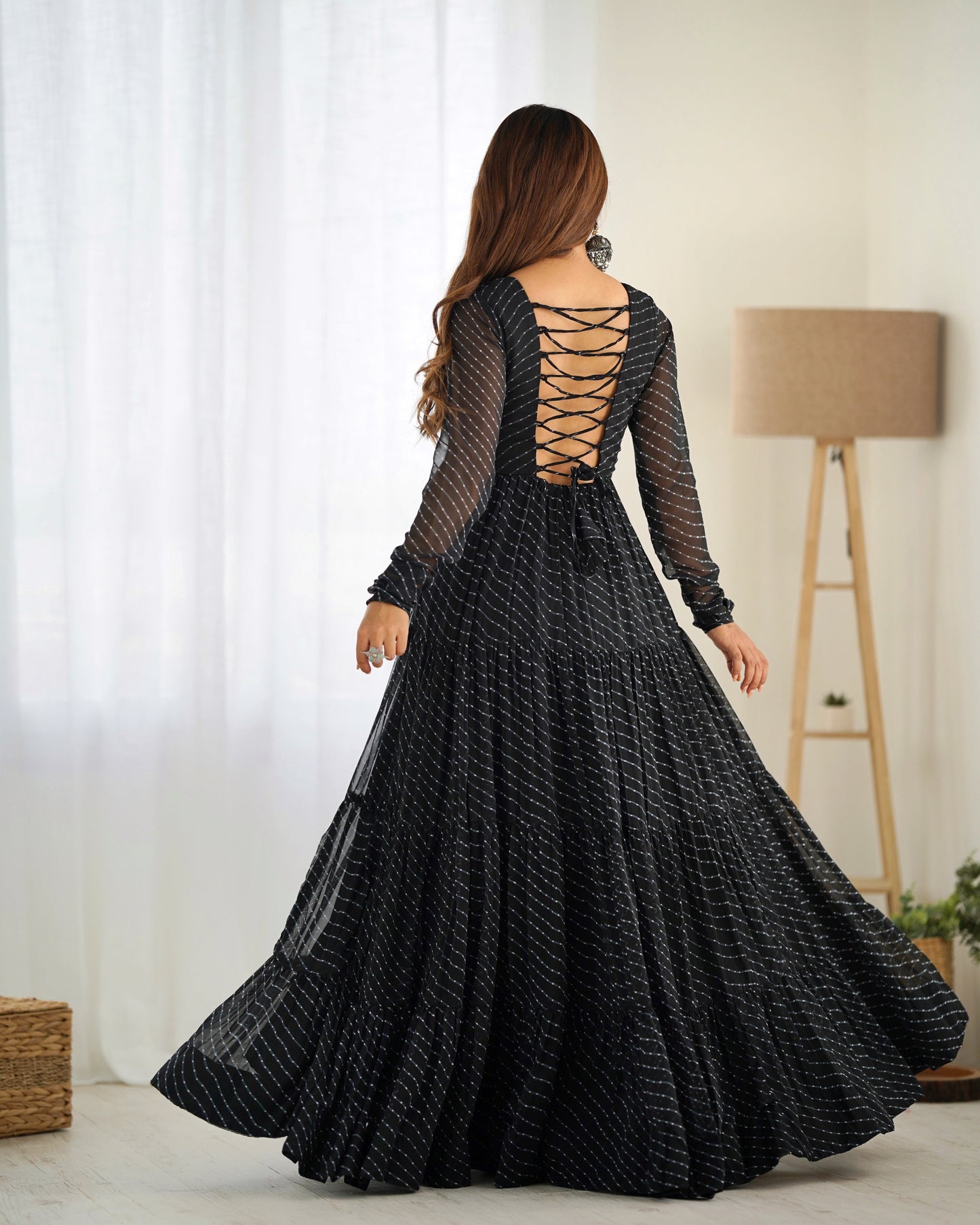 Pure Soft Fox Georgette Laheriya Print Fully Flared Anarkali Gown Ready to Wear - Jaipuri Vastra