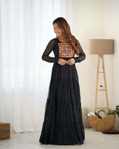 Pure Soft Fox Georgette Laheriya Print Fully Flared Anarkali Gown Ready to Wear - Jaipuri Vastra