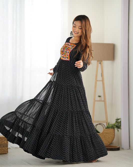 Pure Soft Fox Georgette Laheriya Print Fully Flared Anarkali Gown Ready to Wear - Jaipuri Vastra