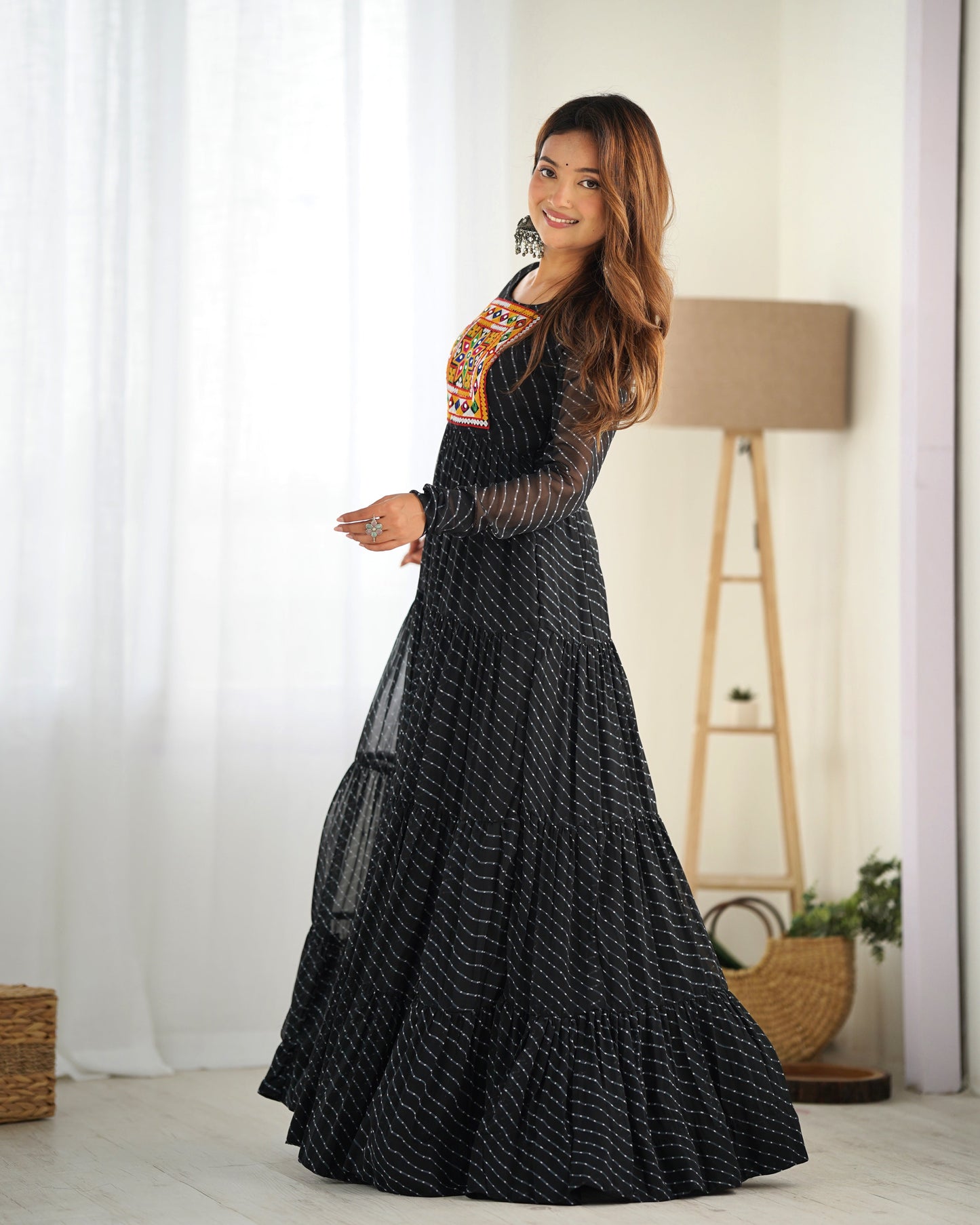 Pure Soft Fox Georgette Laheriya Print Fully Flared Anarkali Gown Ready to Wear - Jaipuri Vastra