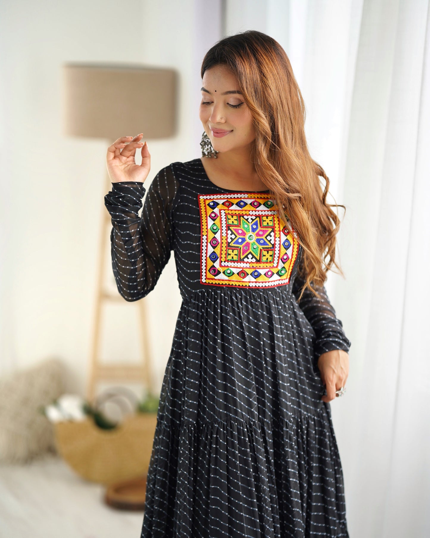 Pure Soft Fox Georgette Laheriya Print Fully Flared Anarkali Gown Ready to Wear - Jaipuri Vastra