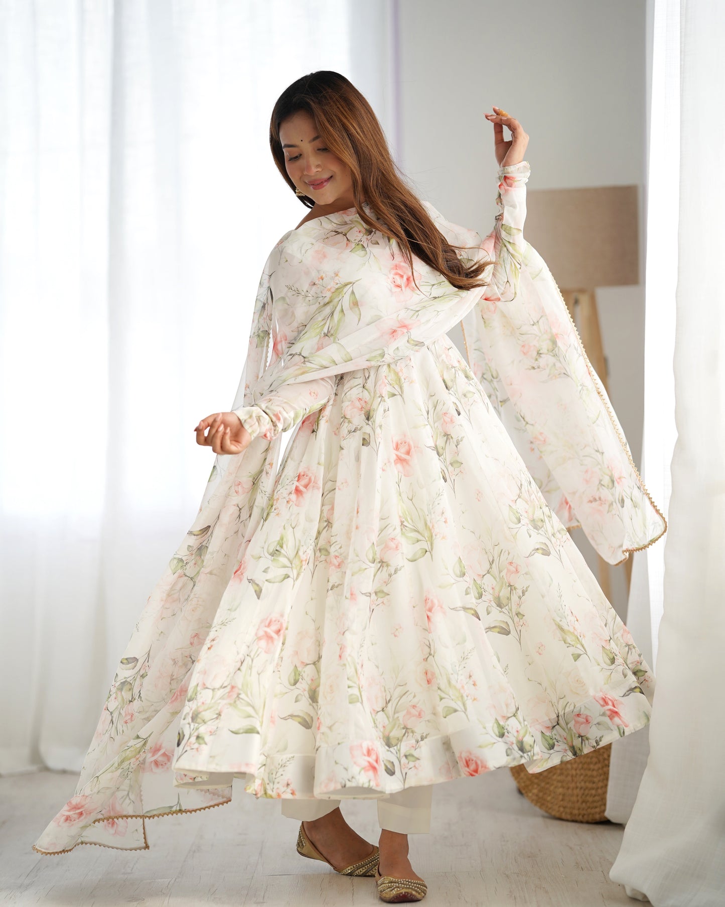 Premium Organza Silk Full-Flare Anarkali with Canvas Trim and Coordinated Dupatta & Pant - Jaipuri Vastra