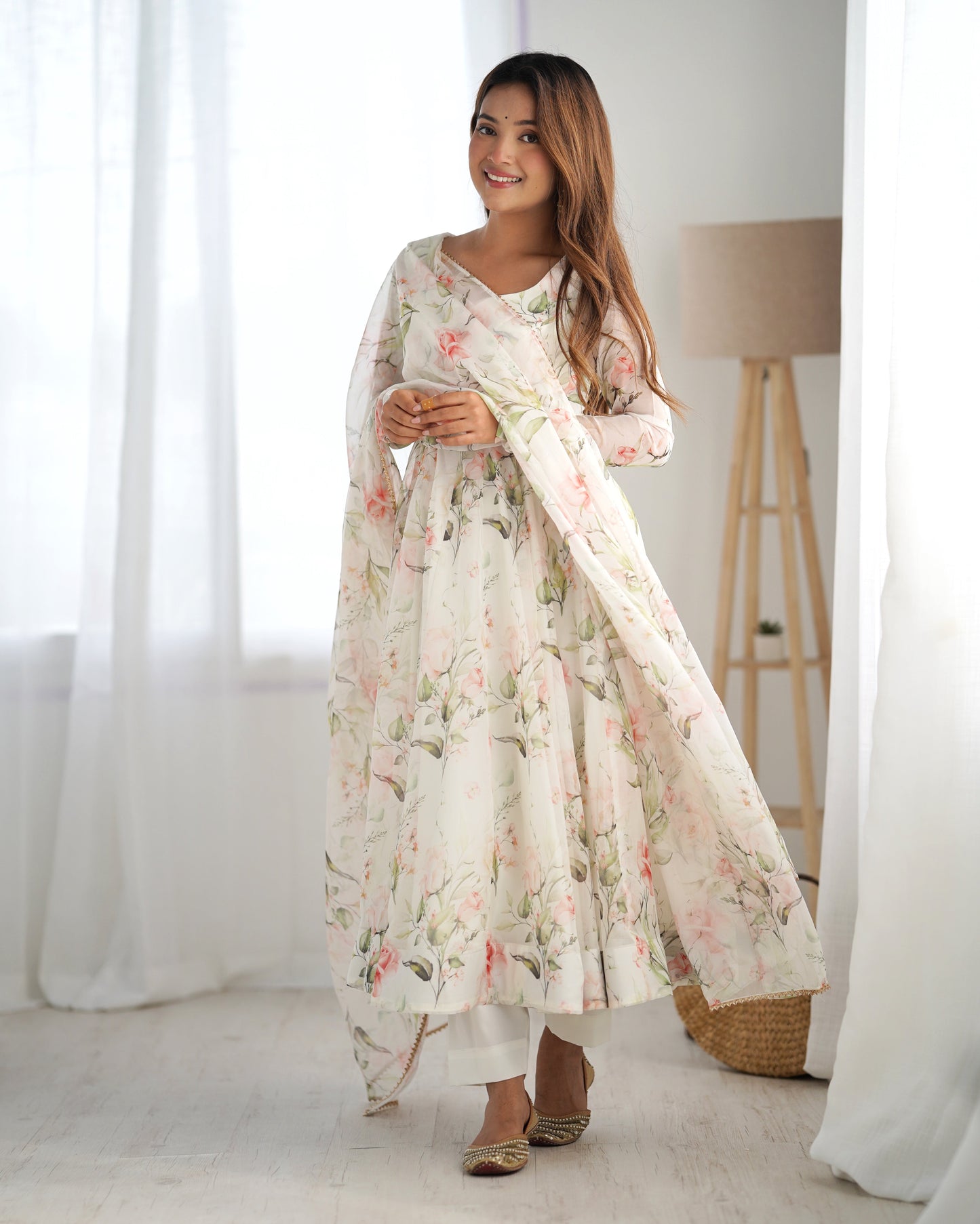 Premium Organza Silk Full-Flare Anarkali with Canvas Trim and Coordinated Dupatta & Pant - Jaipuri Vastra