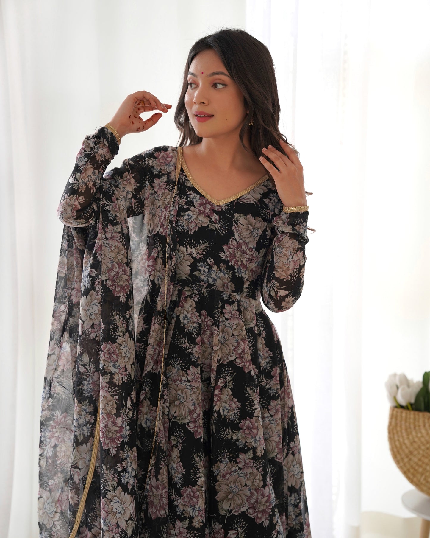 Elegant Laheriya Style Fox Georgette Anarkali with Dupatta and Pant Ready to Wear - Jaipuri Vastra