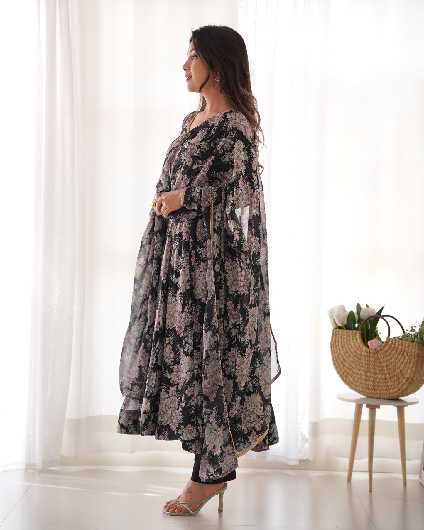 Elegant Laheriya Style Fox Georgette Anarkali with Dupatta and Pant Ready to Wear - Jaipuri Vastra