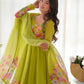 Designer Organza Silk Anarkali with Hand Embroidered Flower Work and Zipper Finish - Jaipuri Vastra