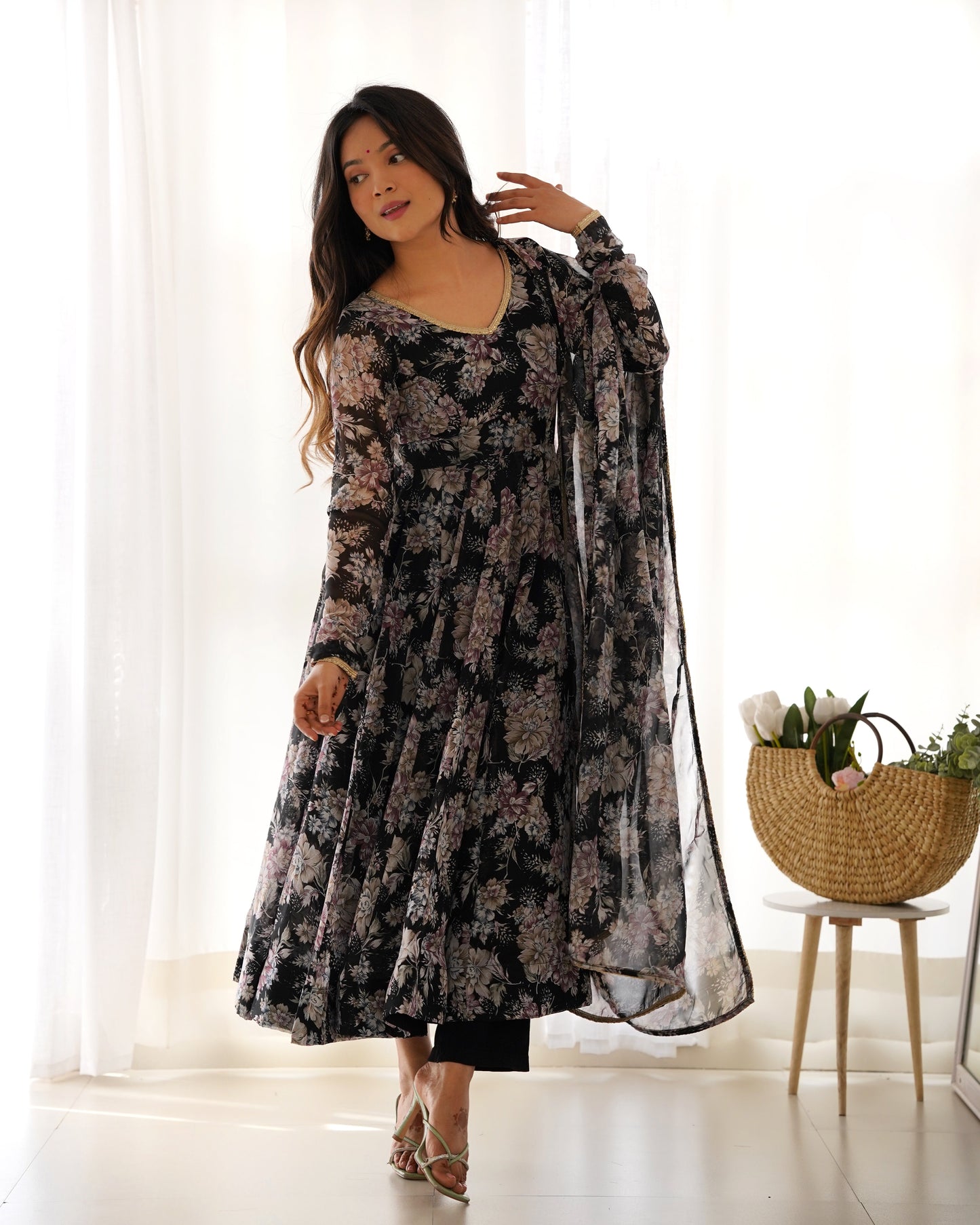 Elegant Laheriya Style Fox Georgette Anarkali with Dupatta and Pant Ready to Wear - Jaipuri Vastra